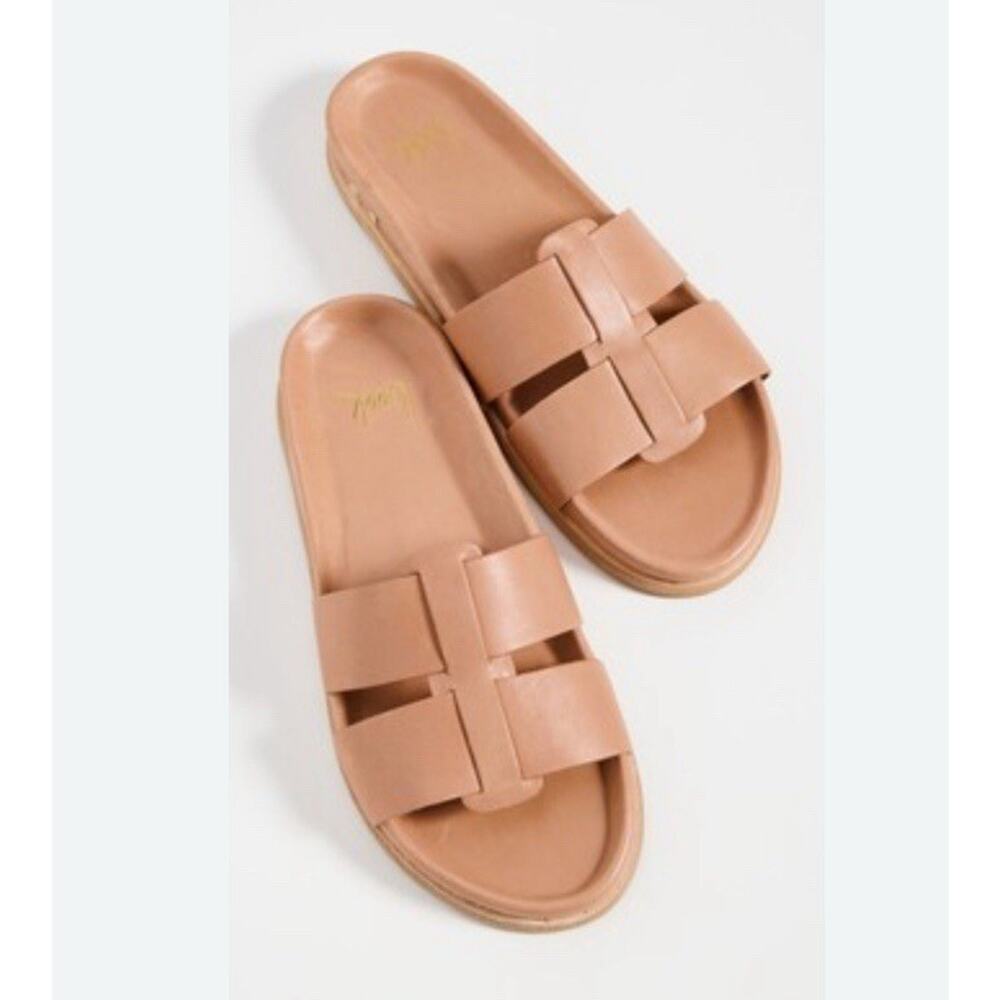 Beek Courser Leather Slides Honey Tan Sandals NIB